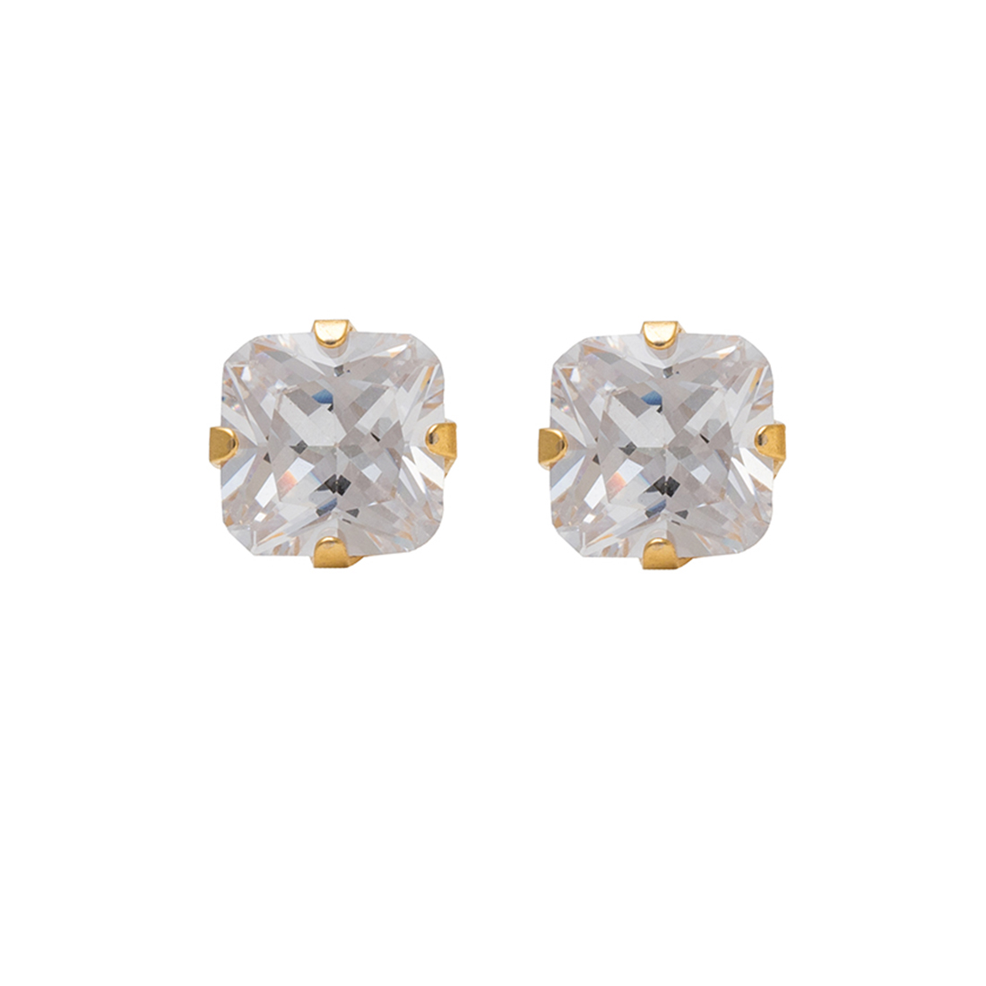 7X7MM Cubic Zirconia 24K Pure Gold Plated Ear Studs, Hypoallergenic